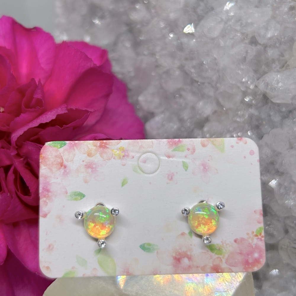 Opal CZ Stud Earrings 925